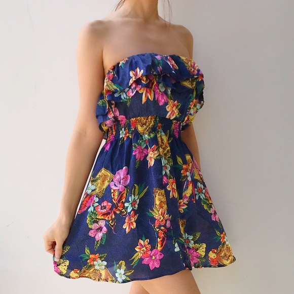 Springtime Floral Strapless Dress Size M - Picture 2 of 3